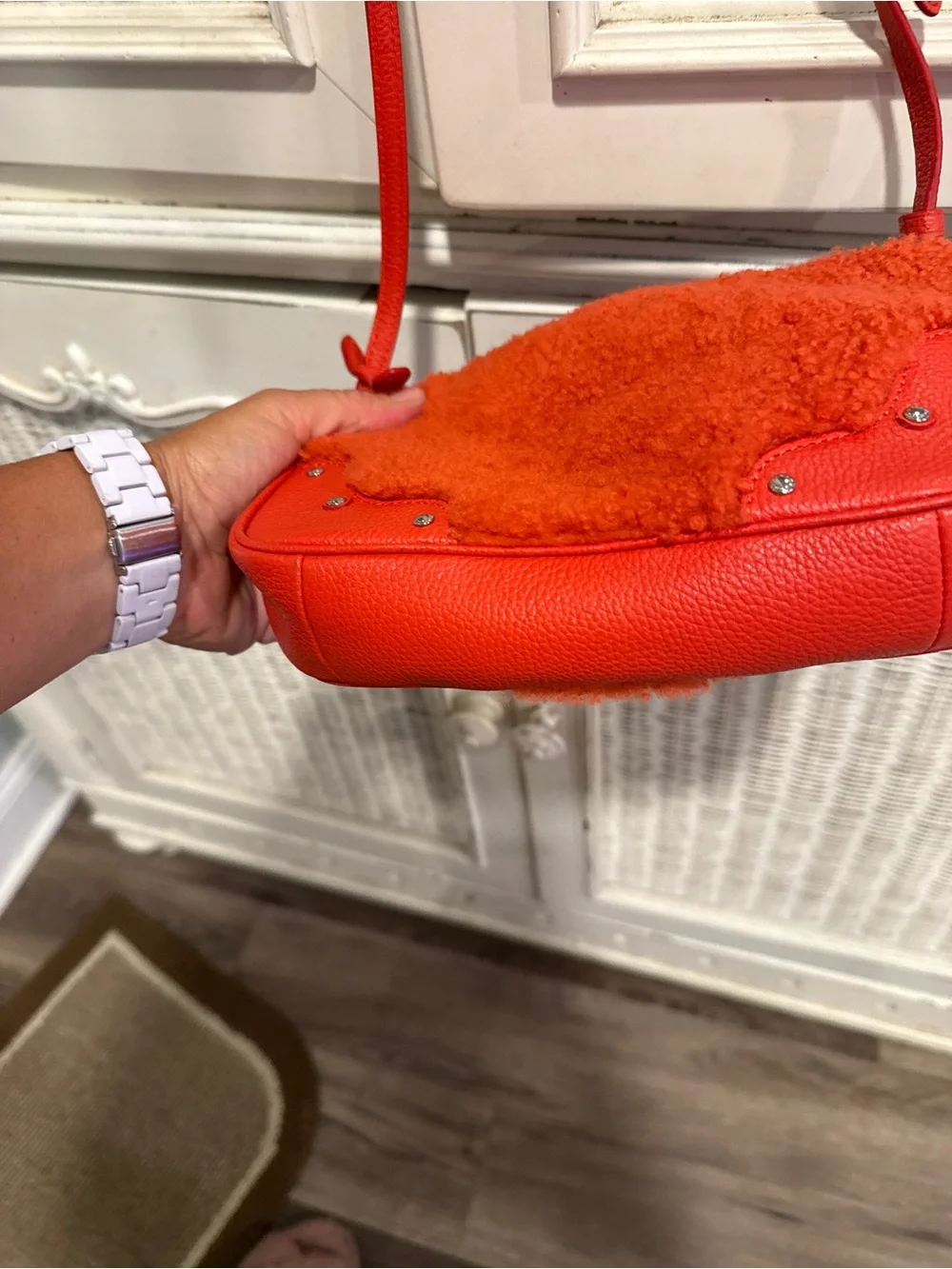 Coach Red Shearling & Leather Crossbody Bag